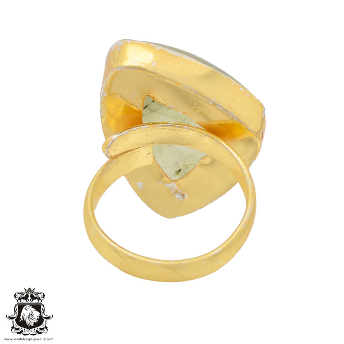 Size 6.5 - Size 8 Ring Prehnite 24K Gold Plated Ring GPR815