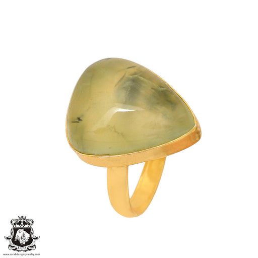 Size 10.5 - Size 12 Ring Prehnite 24K Gold Plated Ring GPR810