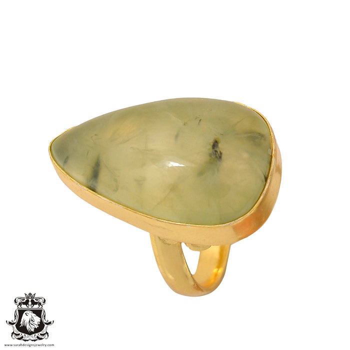 Size 8.5 - Size 10 Ring Prehnite 24K Gold Plated Ring GPR819