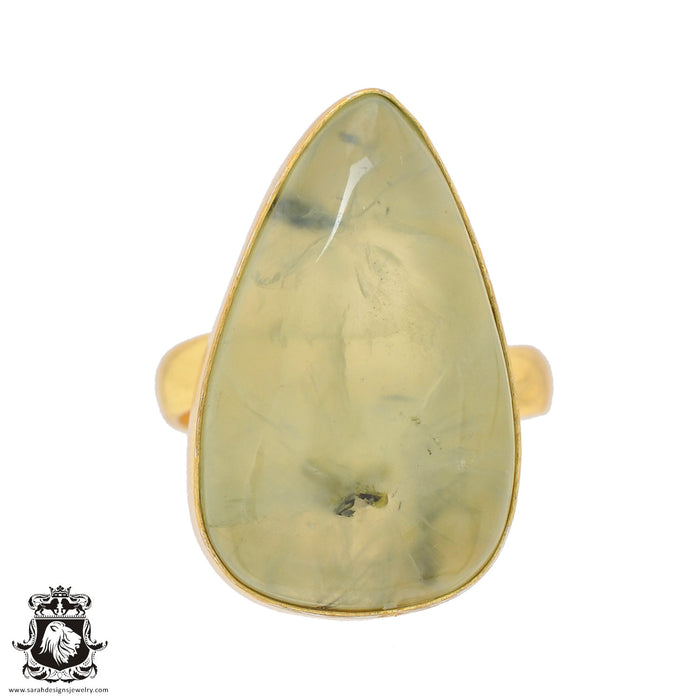 Size 8.5 - Size 10 Ring Prehnite 24K Gold Plated Ring GPR819