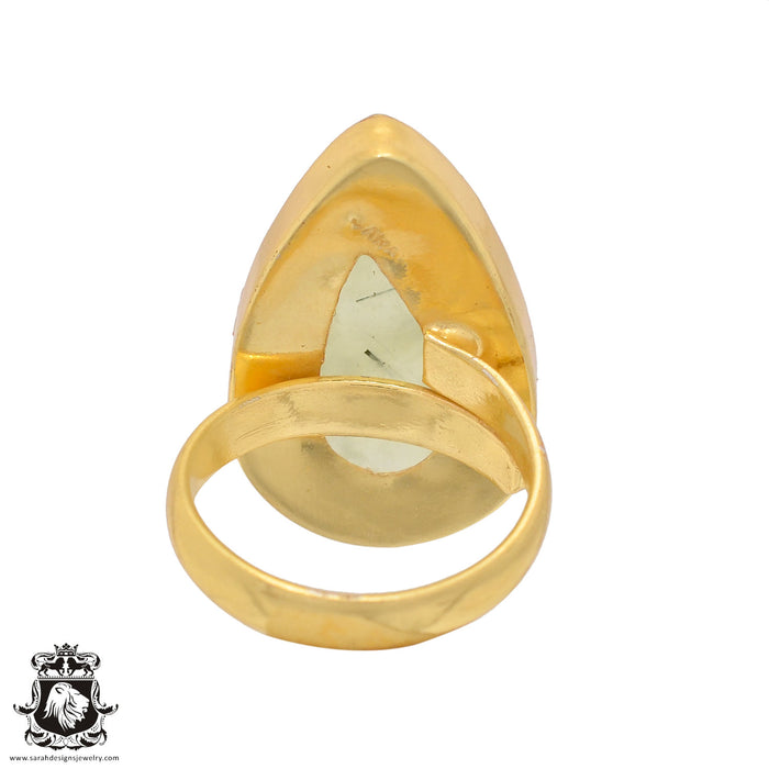 Size 6.5 - Size 8 Ring Prehnite 24K Gold Plated Ring GPR822
