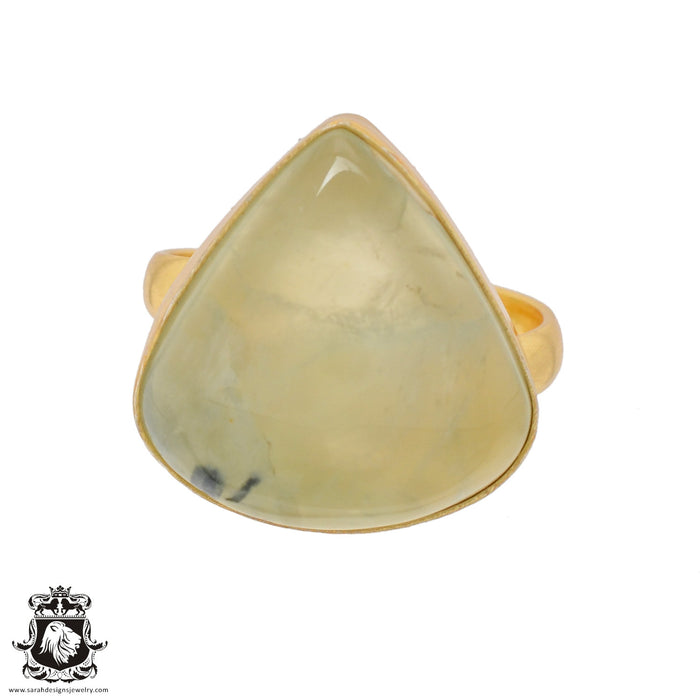 Size 10.5 - Size 12 Ring Prehnite 24K Gold Plated Ring GPR825