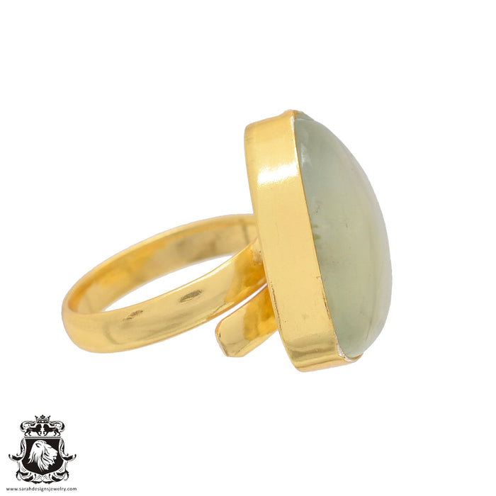 Size 9.5 - Size 11 Ring Prehnite 24K Gold Plated Ring GPR827