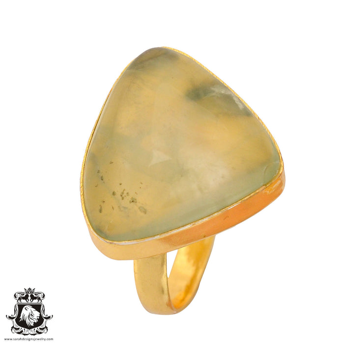 Size 9.5 - Size 11 Ring Prehnite 24K Gold Plated Ring GPR827