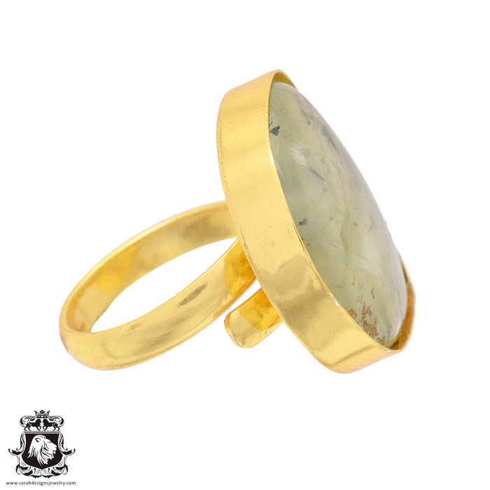 Size 9.5 - Size 11 Ring Prehnite 24K Gold Plated Ring GPR829