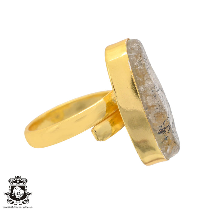 Size 9.5 - Size 11 Ring Lodolite Phantom Quartz 24K Gold Plated Ring GPR835
