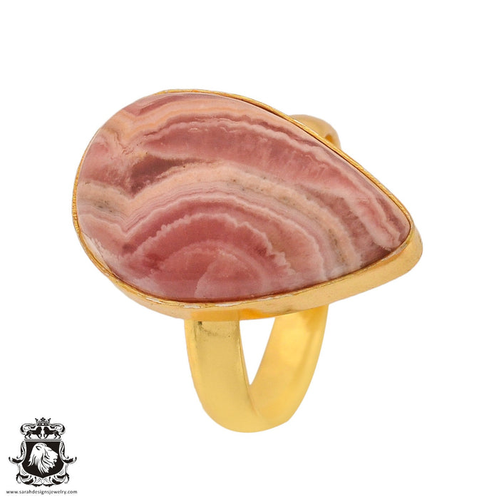 Size 8.5 - Size 10 Ring Rhodochrosite 24K Gold Plated Ring GPR844