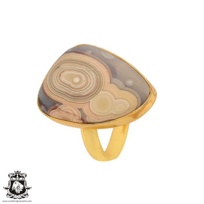 Size 10.5 - Size 12 Ring Crazy Lace Agate 24K Gold Plated Ring GPR852