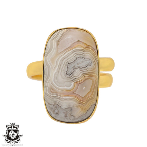 Size 9.5 - Size 11 Ring Crazy Lace Agate 24K Gold Plated Ring GPR855