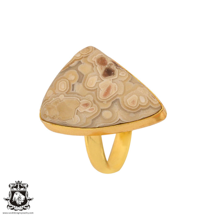 Size 9.5 - Size 11 Ring Crazy Lace Agate 24K Gold Plated Ring GPR860