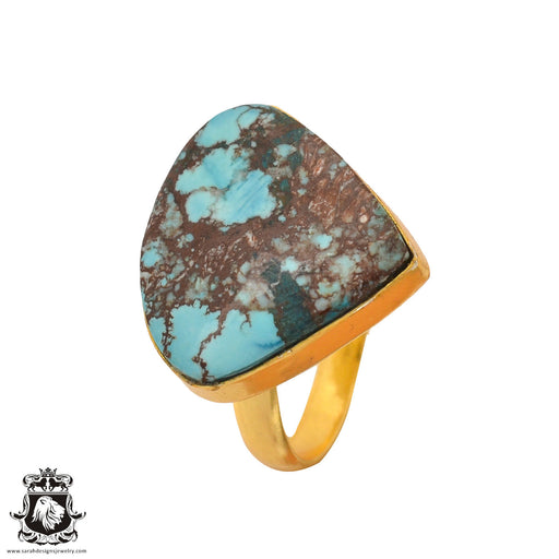 Size 10.5 - Size 12 Ring Number Eight Turquoise 24K Gold Plated Ring GPR884
