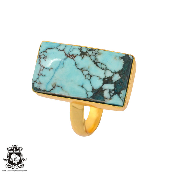 Size 10.5 - Size 12 Ring Number Eight Turquoise 24K Gold Plated Ring GPR887