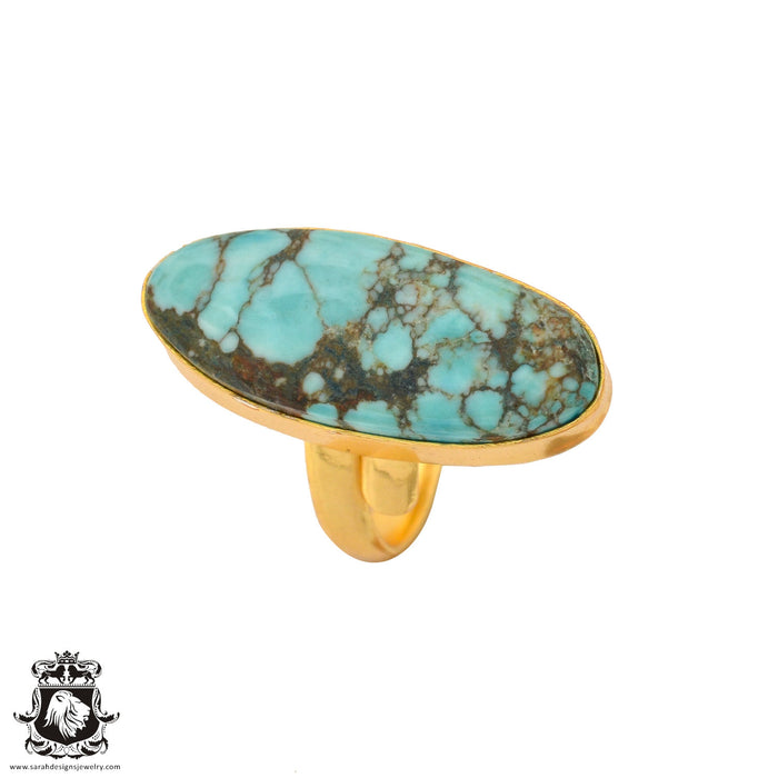 Size 7.5 - Size 9 Ring Number Eight Turquoise 24K Gold Plated Ring GPR892