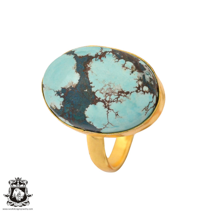 Size 10.5 - Size 12 Ring Number Eight Turquoise 24K Gold Plated Ring GPR894