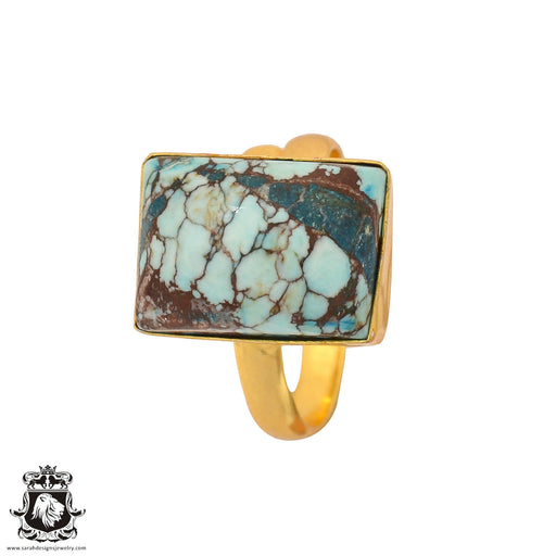 Size 10.5 - Size 12 Ring Number Eight Turquoise 24K Gold Plated Ring GPR896