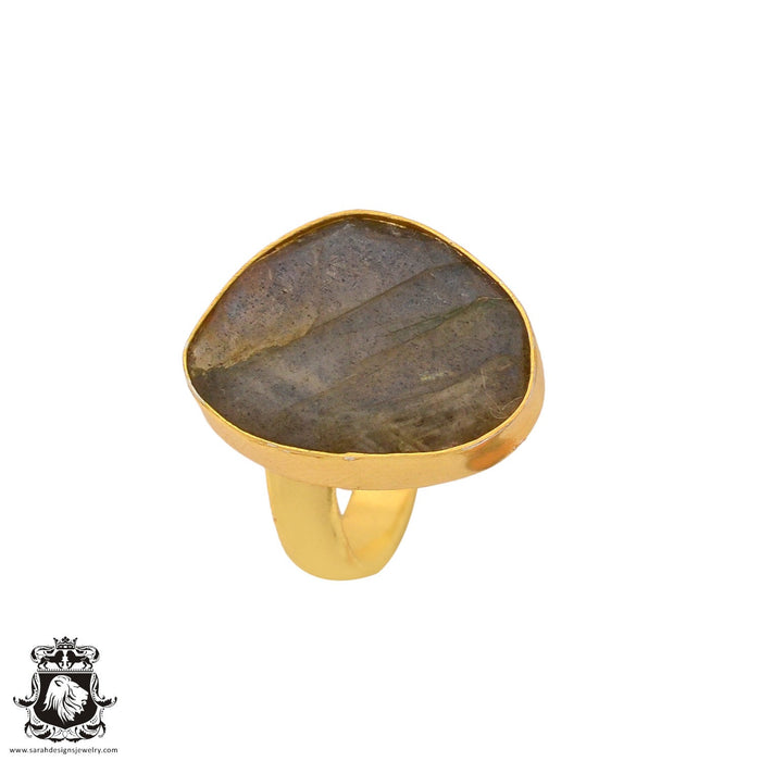 Size 6.5 - Size 8 Ring Blue Canadian Labradorite 24K Gold Plated Ring GPR909