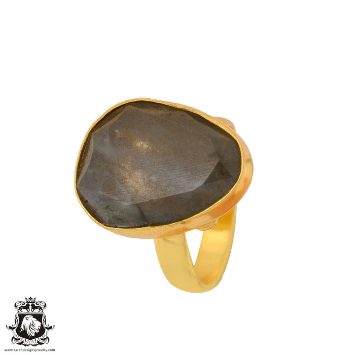 Size 9.5 - Size 11 Ring Labradorite 24K Gold Plated Ring GPR911