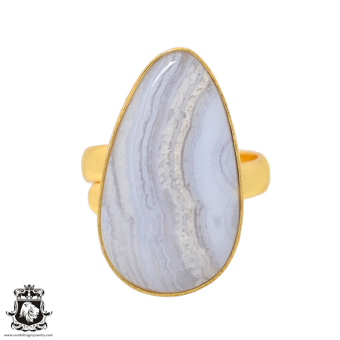 Size 8.5 - Size 10 Ring Blue Lace Agate 24K Gold Plated Ring GPR927