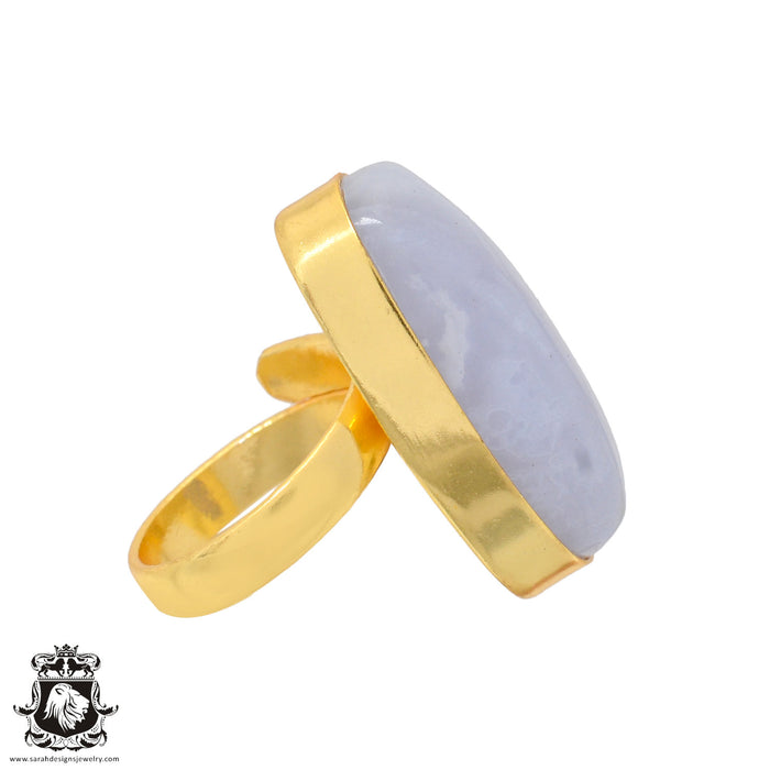 Size 6.5 - Size 8 Ring Blue Lace Agate 24K Gold Plated Ring GPR928