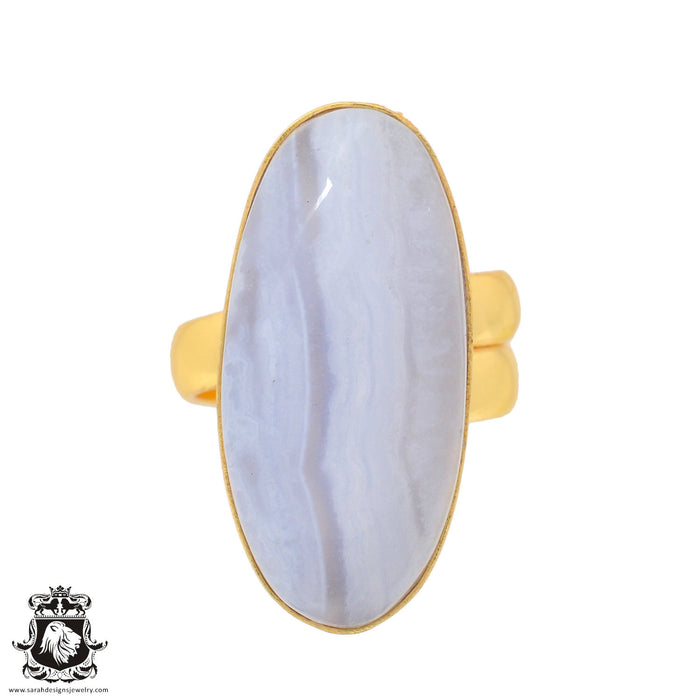 Size 6.5 - Size 8 Ring Blue Lace Agate 24K Gold Plated Ring GPR928