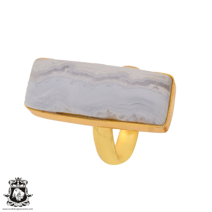 Size 6.5 - Size 8 Ring Blue Lace Agate 24K Gold Plated Ring GPR929