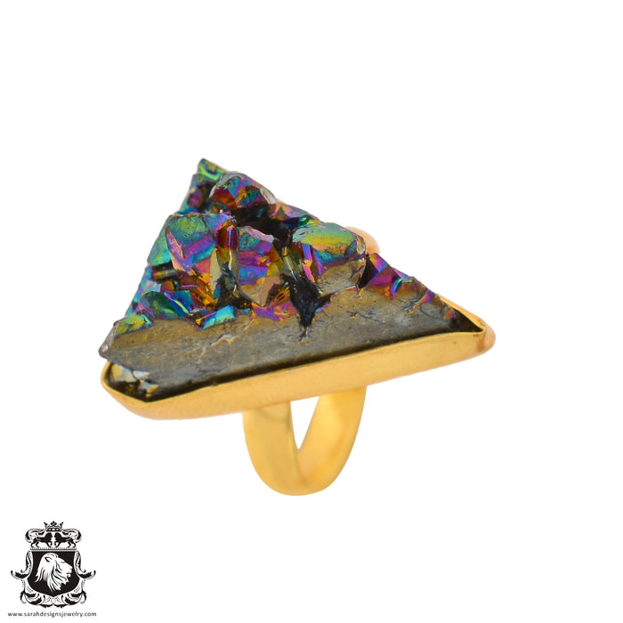Size 6.5 - Size 8 Ring Chalcopyrite Peacock Ore 24K Gold Plated Ring GPR937