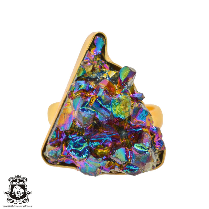 Size 9.5 - Size 11 Adjustable Chalcopyrite Peacock Ore 24K Gold Plated Ring GPR938