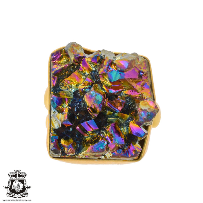 Size 7.5 - Size 9 Adjustable Chalcopyrite Peacock Ore 24K Gold Plated Ring GPR939