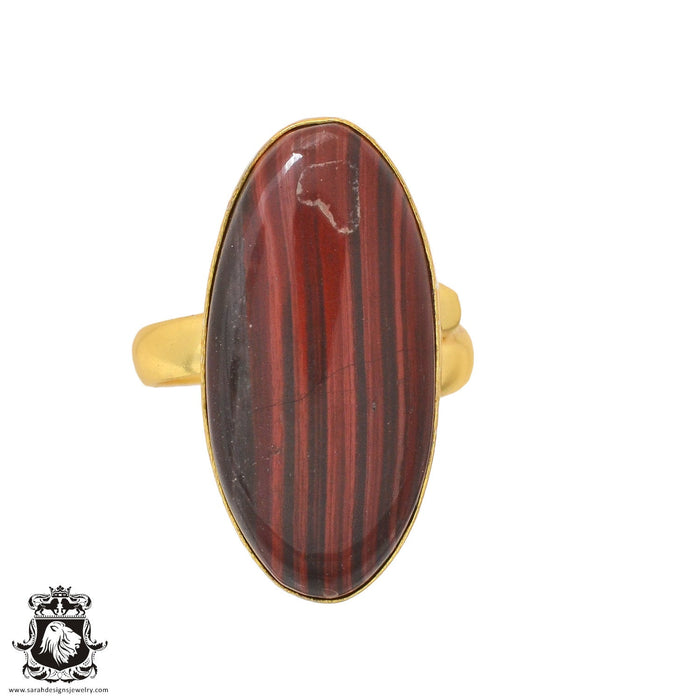 Size 9.5 - Size 11 Ring Red Tiger's Eye 24K Gold Plated Ring GPR947