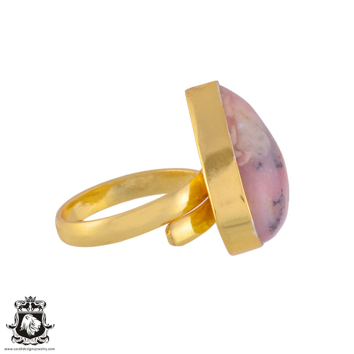 Size 10.5 - Size 12 Ring Peruvian Pink Opal 24K Gold Plated Ring GPR994