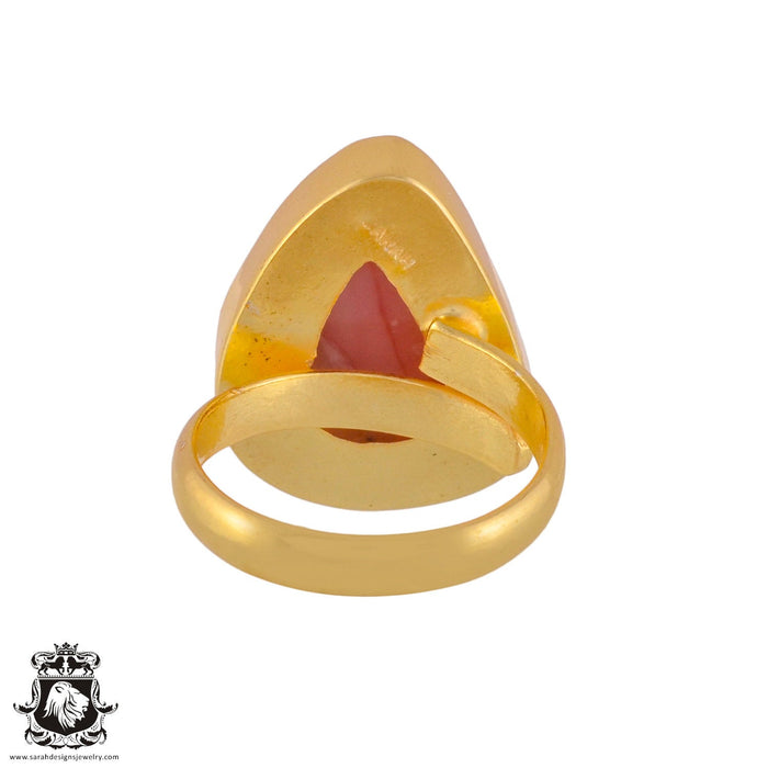 Size 8.5 - Size 10 Ring Peruvian Pink Opal 24K Gold Plated Ring GPR998