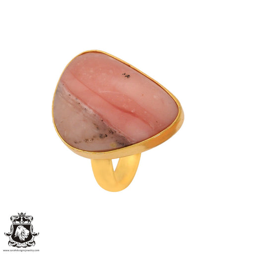 Size 8.5 - Size 10 Ring Peruvian Pink Opal 24K Gold Plated Ring GPR998