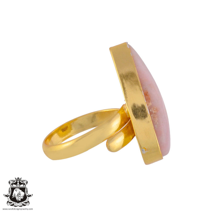 Size 10.5 - Size 12 Ring Peruvian Pink Opal 24K Gold Plated Ring GPR1002