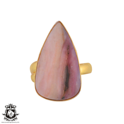 Size 10.5 - Size 12 Ring Peruvian Pink Opal 24K Gold Plated Ring GPR1002