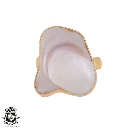 Size 10.5 - Size 12 Ring Mabé Blister Pearl 24K Gold Plated Ring GPR952
