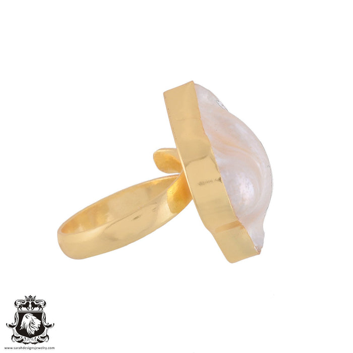 Size 10.5 - Size 12 Adjustable Mabé Blister Pearl 24K Gold Plated Ring GPR960