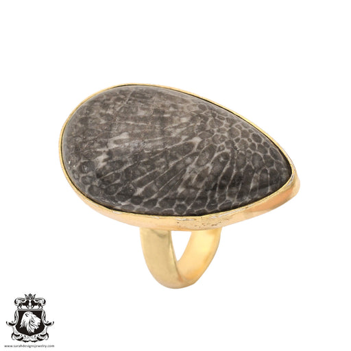 Size 7.5 - Size 9 Ring Stingray Coral 24K Gold Plated Ring GPR963