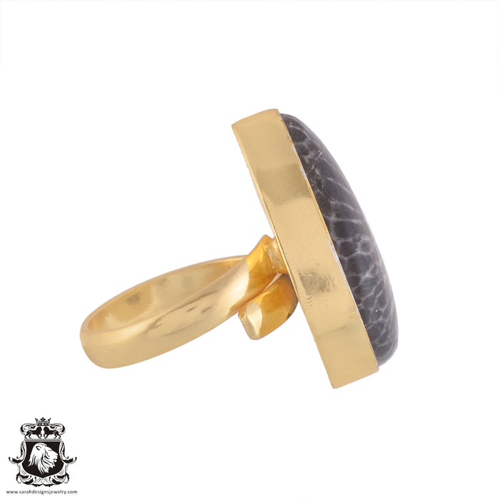 Size 7.5 - Size 9 Ring Stingray Coral 24K Gold Plated Ring GPR968