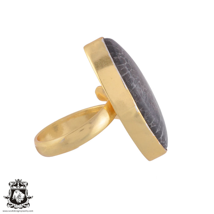 Size 6.5 - Size 8 Adjustable Stingray Coral 24K Gold Plated Ring GPR973