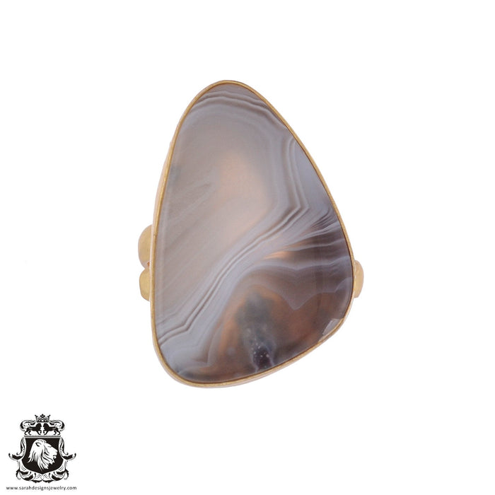 Size 9.5 - Size 11 Ring Banded Agate 24K Gold Plated Ring GPR977