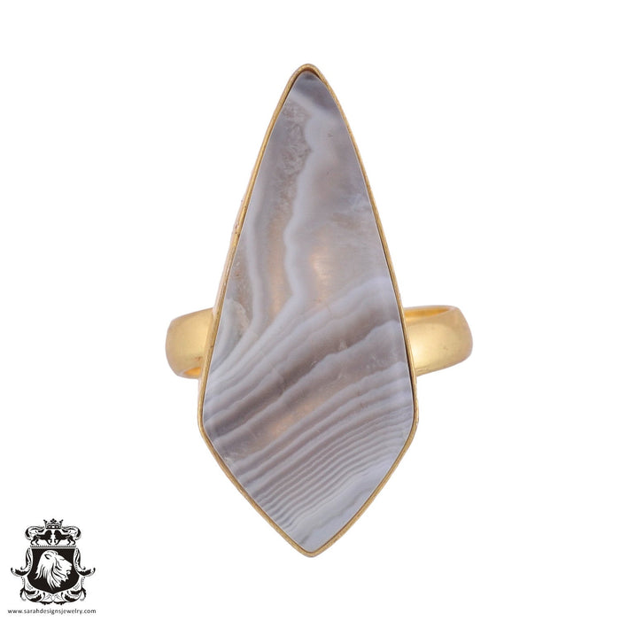 Size 8.5 - Size 10 Ring Banded Agate 24K Gold Plated Ring GPR982