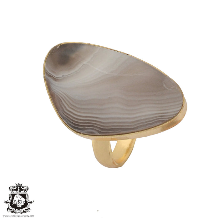 Size 7.5 - Size 9 Ring Banded Agate 24K Gold Plated Ring GPR984