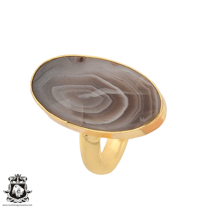 Size 6.5 - Size 8 Adjustable Banded Agate 24K Gold Plated Ring GPR985