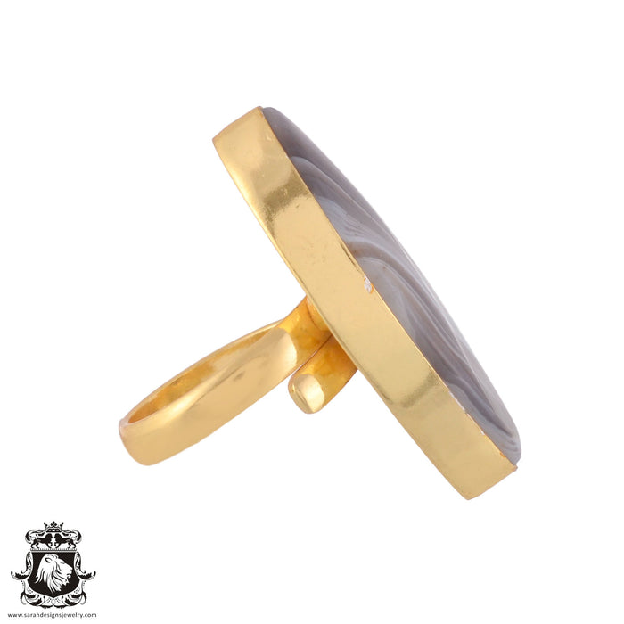 Size 6.5 - Size 8 Ring Banded Agate 24K Gold Plated Ring GPR987