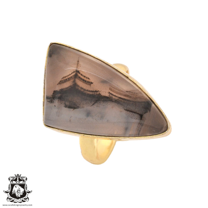Size 8.5 - Size 10 Ring Scenic Agate 24K Gold Plated Ring GPR988