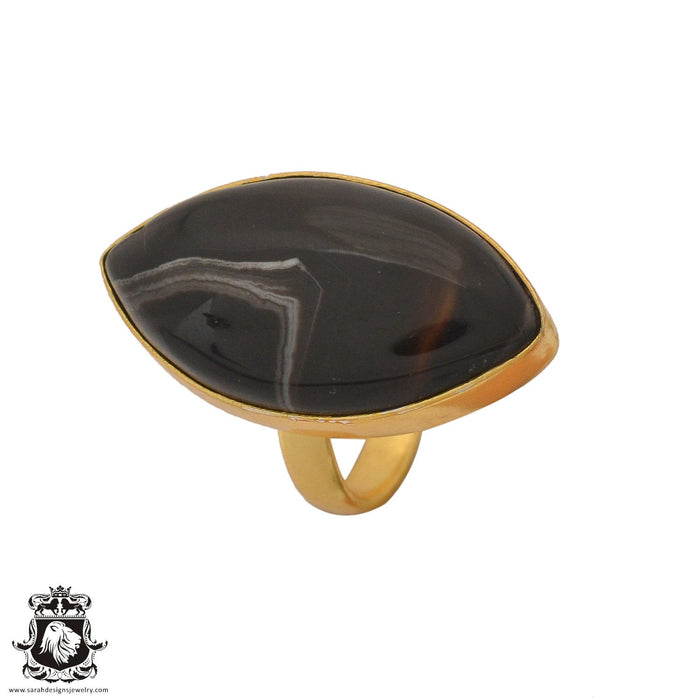 Size 6.5 - Size 8 Adjustable Banded Agate 24K Gold Plated Ring GPR1046