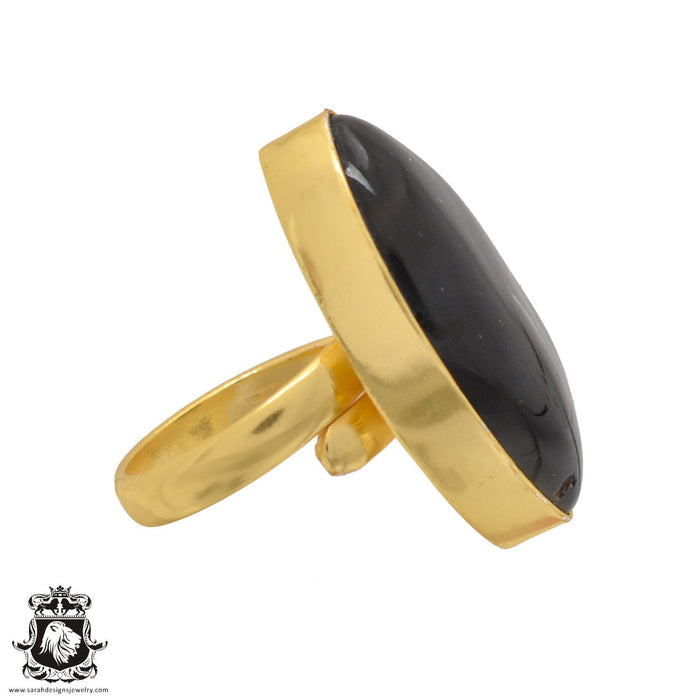 Size 6.5 - Size 8 Adjustable Banded Agate 24K Gold Plated Ring GPR1046