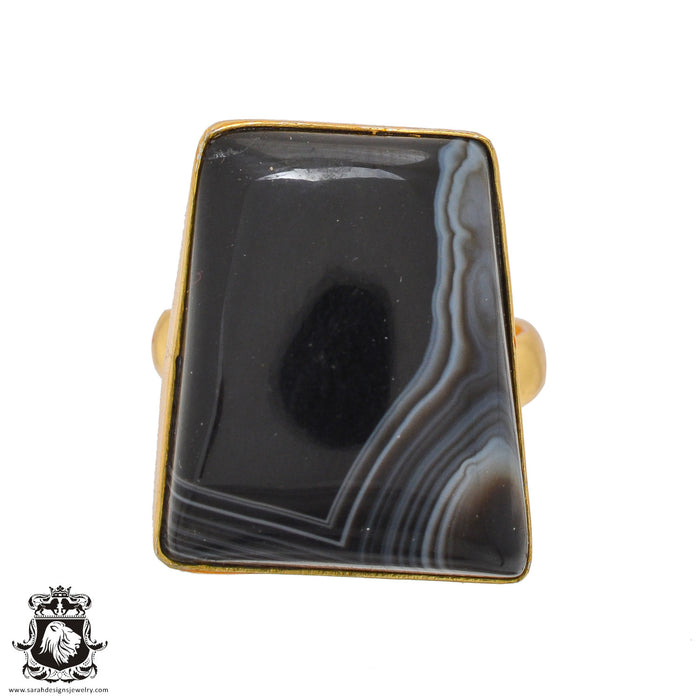 Size 7.5 - Size 9 Ring Banded Agate 24K Gold Plated Ring GPR1047