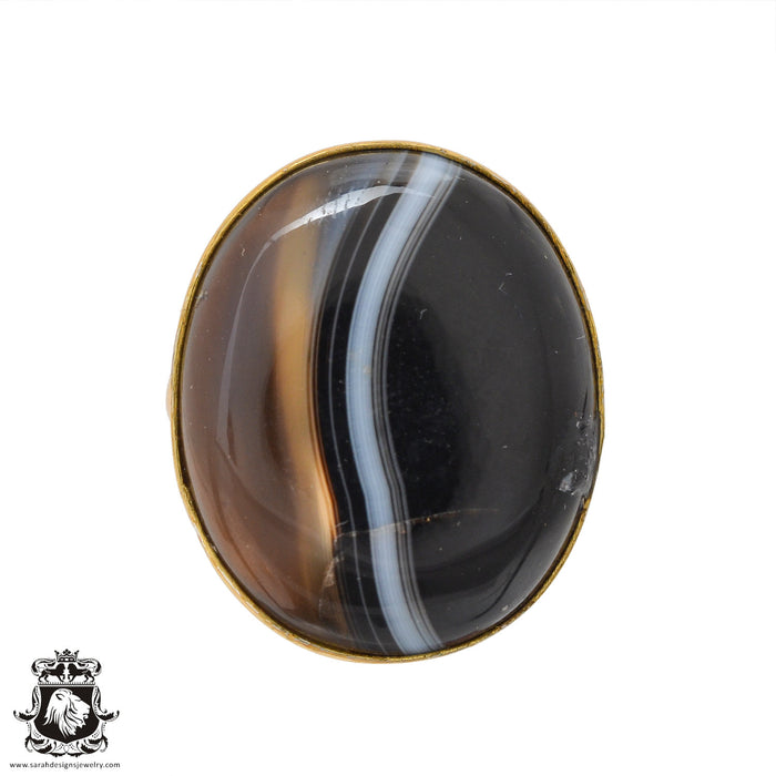 Size 8.5 - Size 10 Ring Banded Agate 24K Gold Plated Ring GPR1049