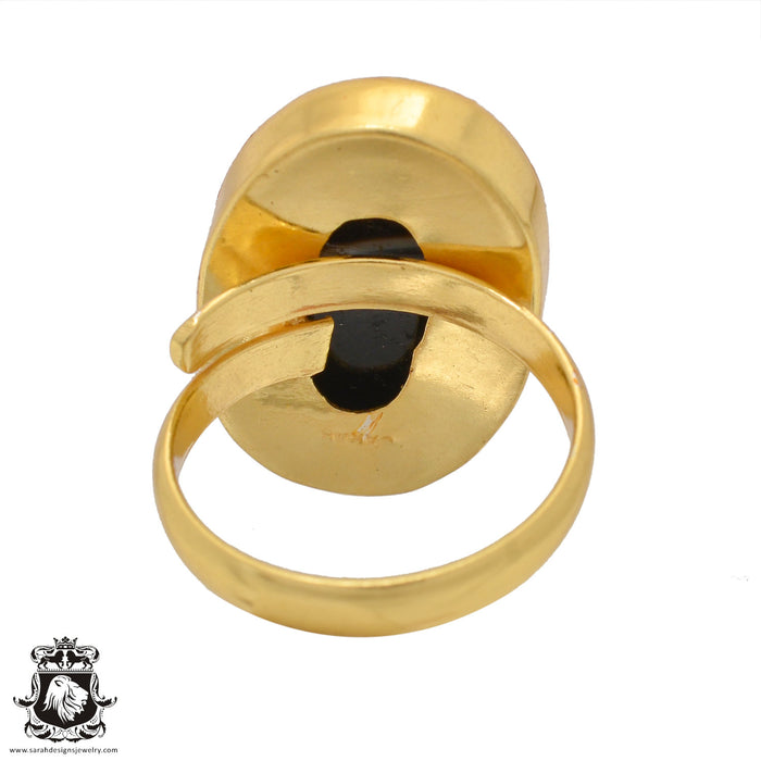 Size 9.5 - Size 11 Ring Banded Agate 24K Gold Plated Ring GPR1050